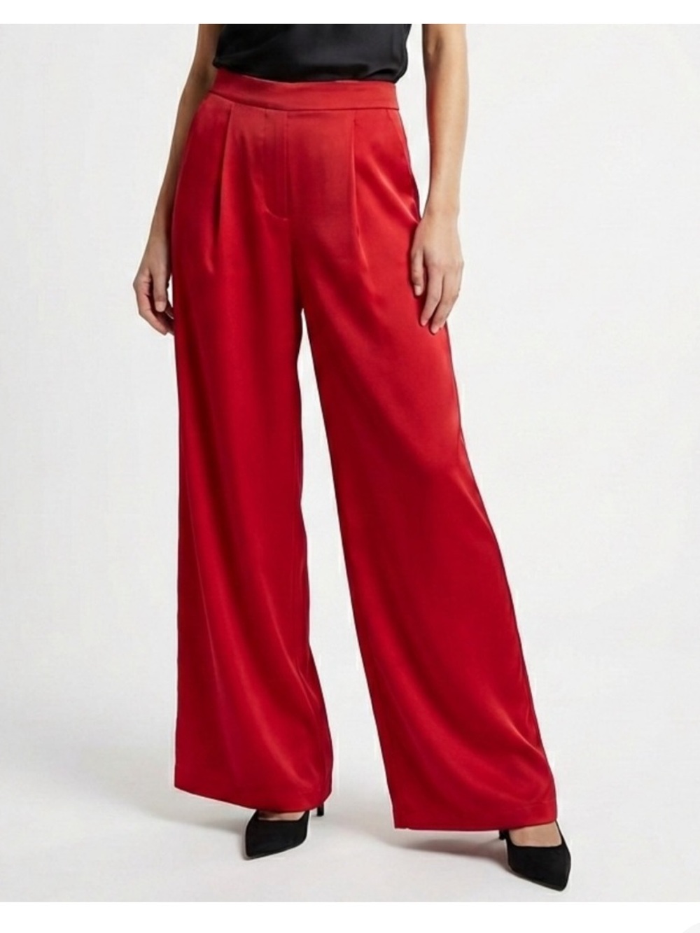 H&M Red Wide-Leg Satin Pants - Women's